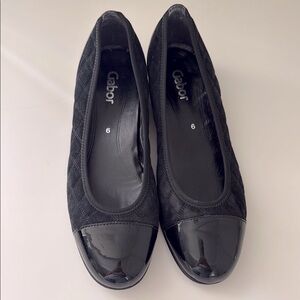 Gabor Black Nubuck Quilted Suede Black Patent Trim Ballet Flats Cushion Sole  9
